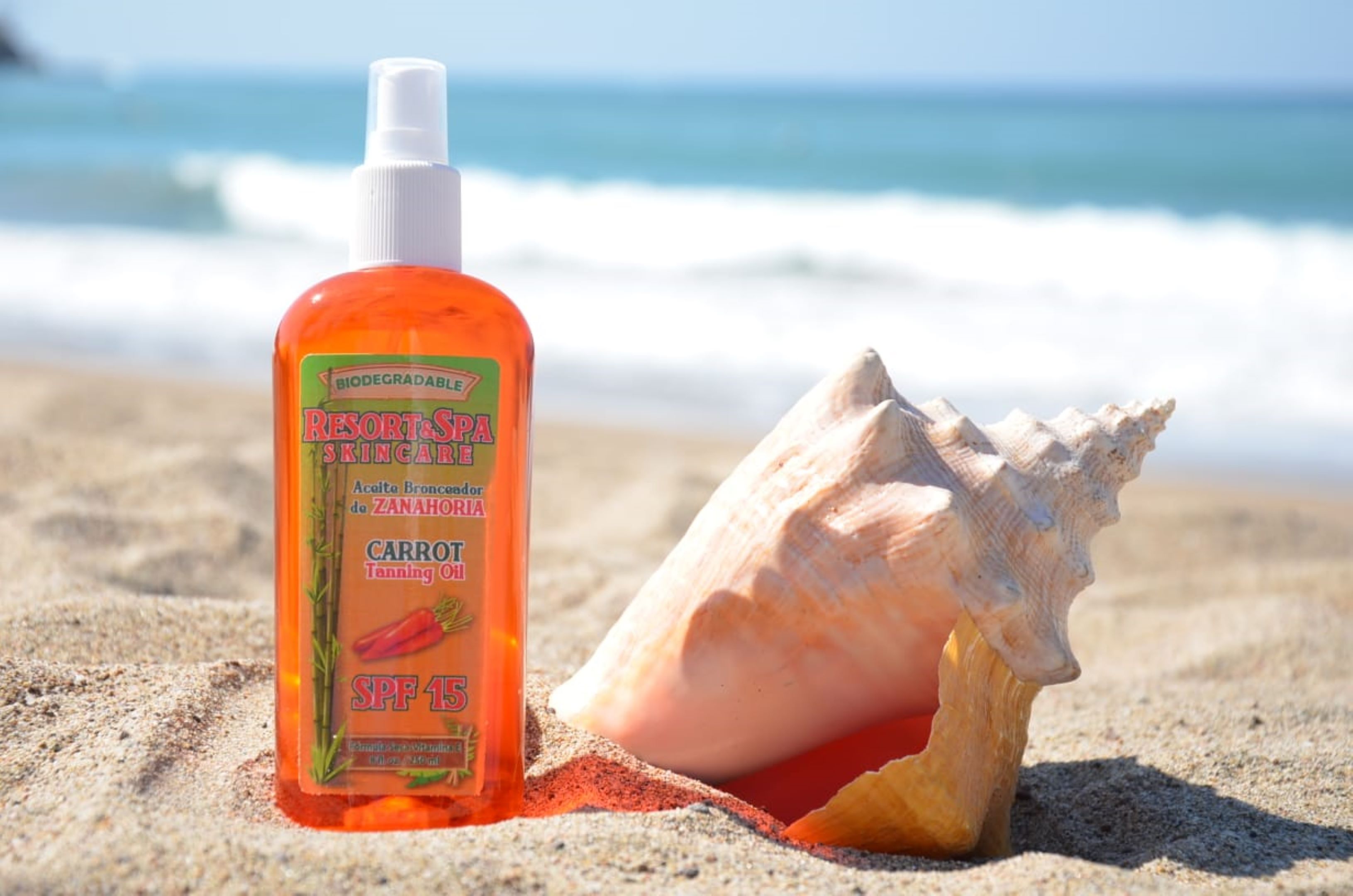 Aceite Bronceador de Zanahoria SPF 15 250 ml Biodegradable, Orgánico Y Natural 