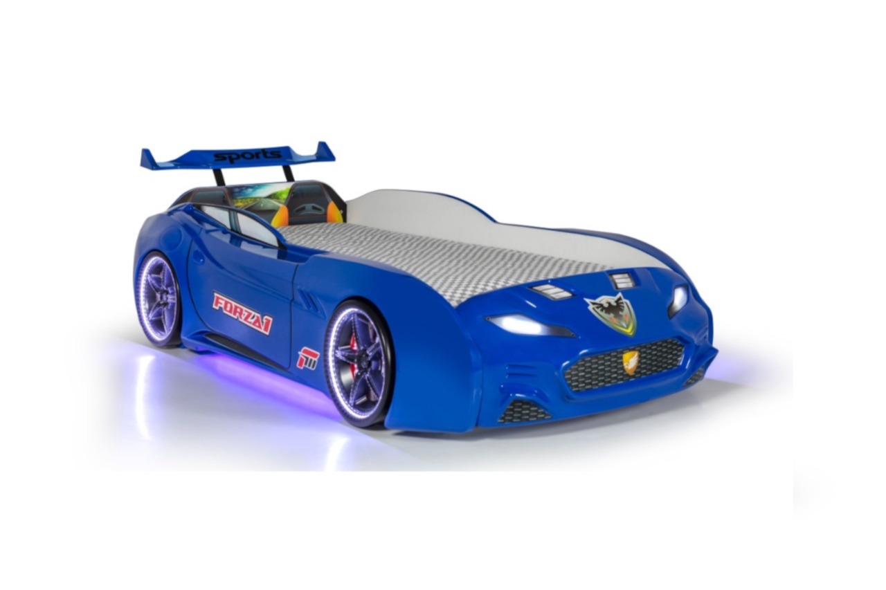 Cama infantil con forma de carro y colchon