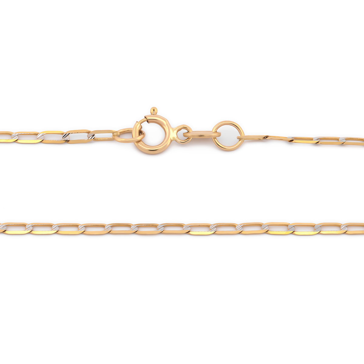 Cadena Barbada Inglesa 40 cm 1.5 mm Diamantada Oro Sólido 14K 