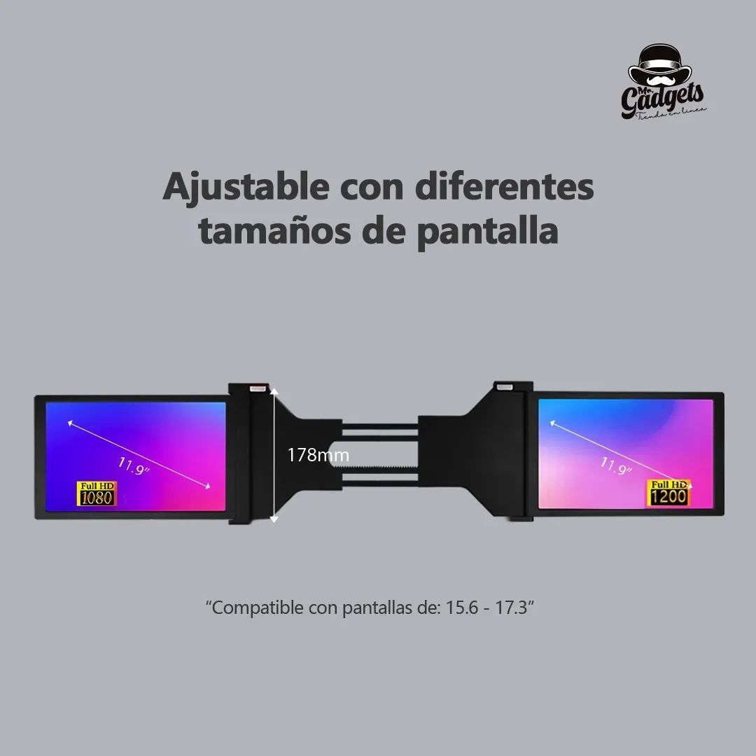 2 Pantallas Para Laptop Portátil Doble Monitor 11,9'' 1080p
