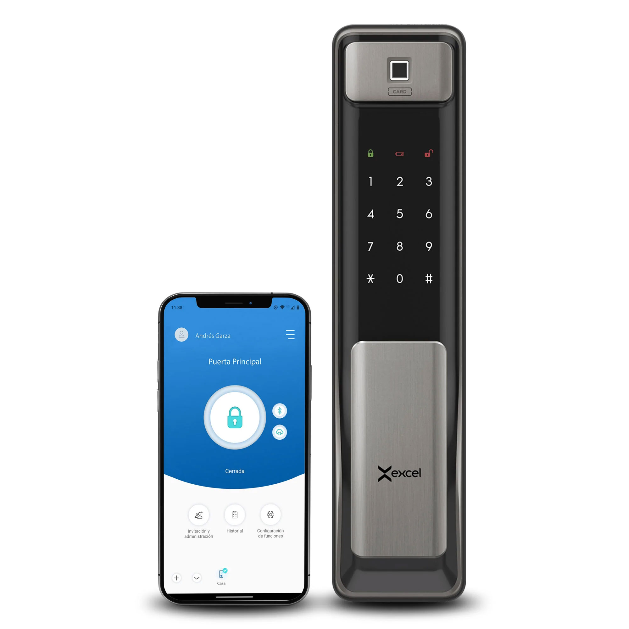 Cerradura Inteligente Push-Pull WiFi, Huella y Tarjeta Excel EXC-SP600