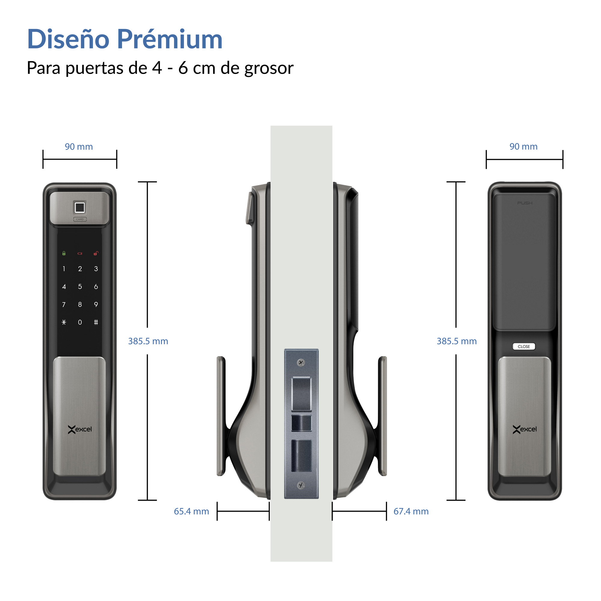 Cerradura Inteligente Push-Pull WiFi, Huella y Tarjeta Excel EXC-SP600