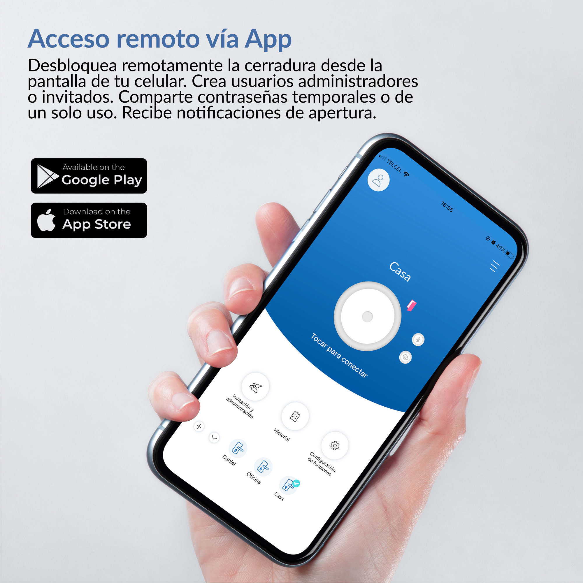 Cerradura Inteligente Push-Pull WiFi, Huella y Tarjeta Excel EXC-SP600