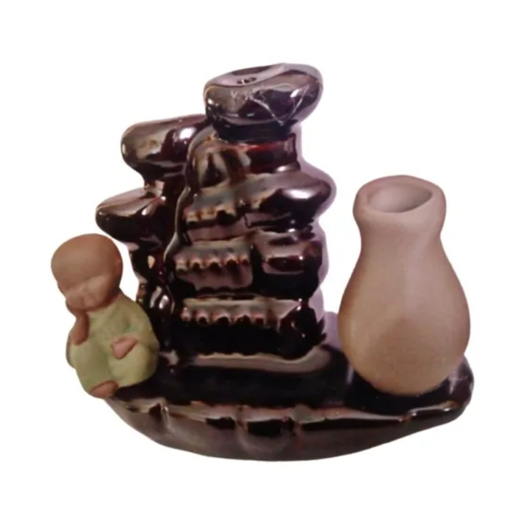 Quemador de incienso de Buda de cerámica, con cascada, soporte chino para  quemador de incienso con luz LED, conos de incienso para decoración del