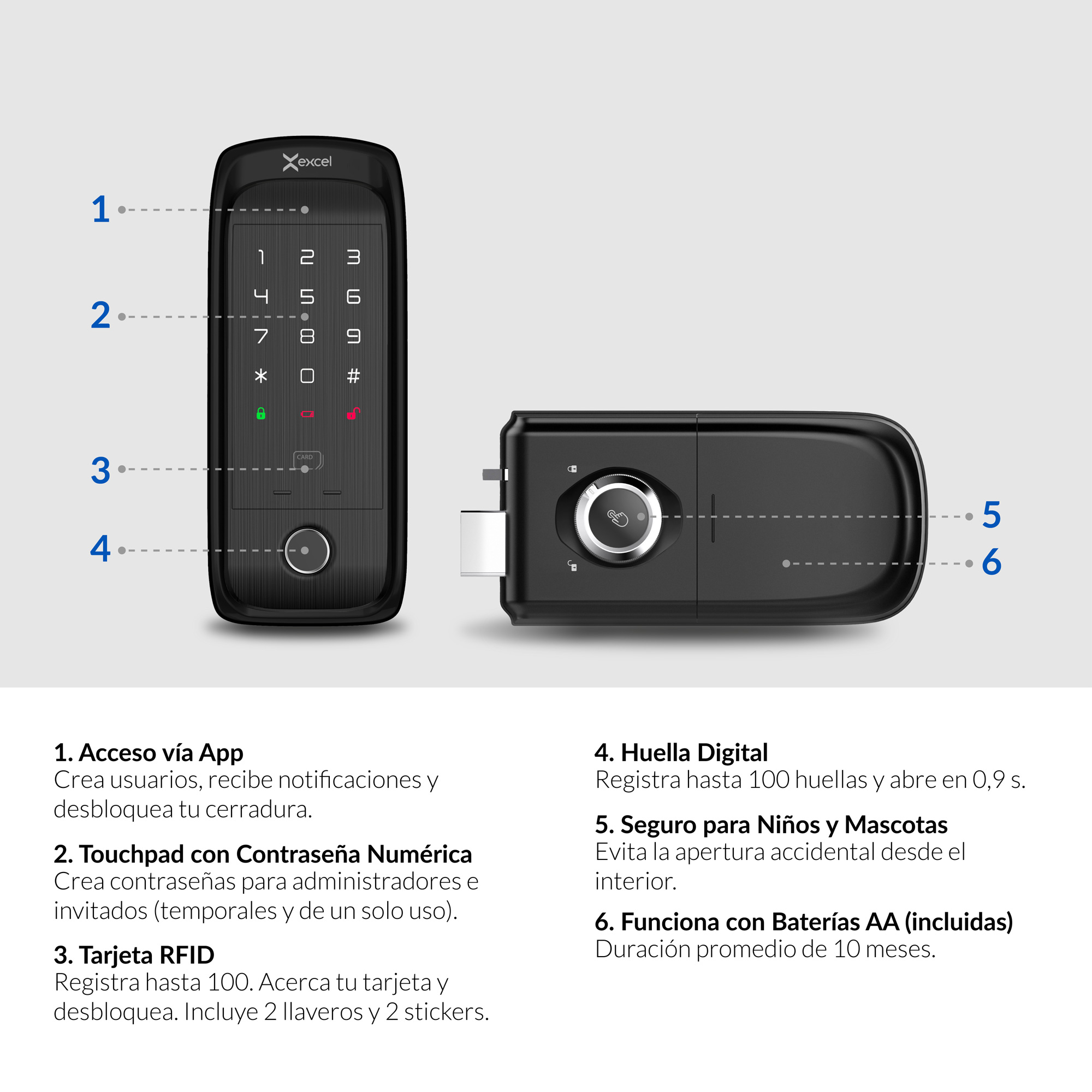 Cerradura Inteligente WiFi y Huella Digital 100 usuarios Excel EXC-SD400