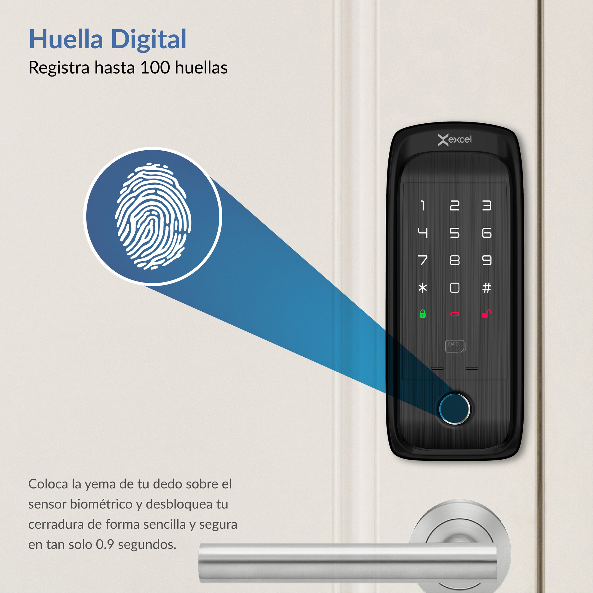 Cerradura Inteligente WiFi y Huella Digital 100 usuarios Excel EXC-SD400