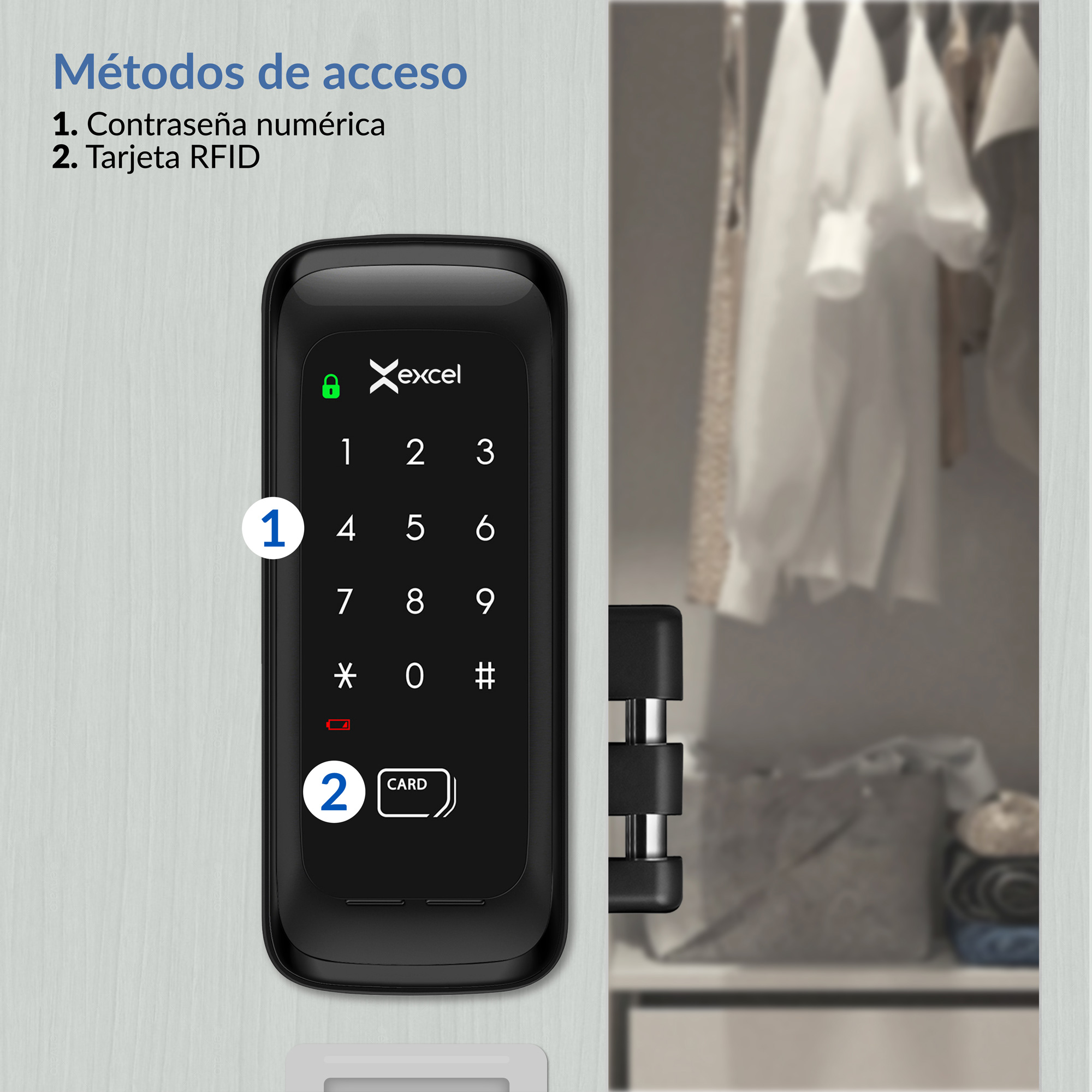 Cerradura Digital con Contraseña y Tarjeta RFID para Puerta Corrediza Excel EXC-D430