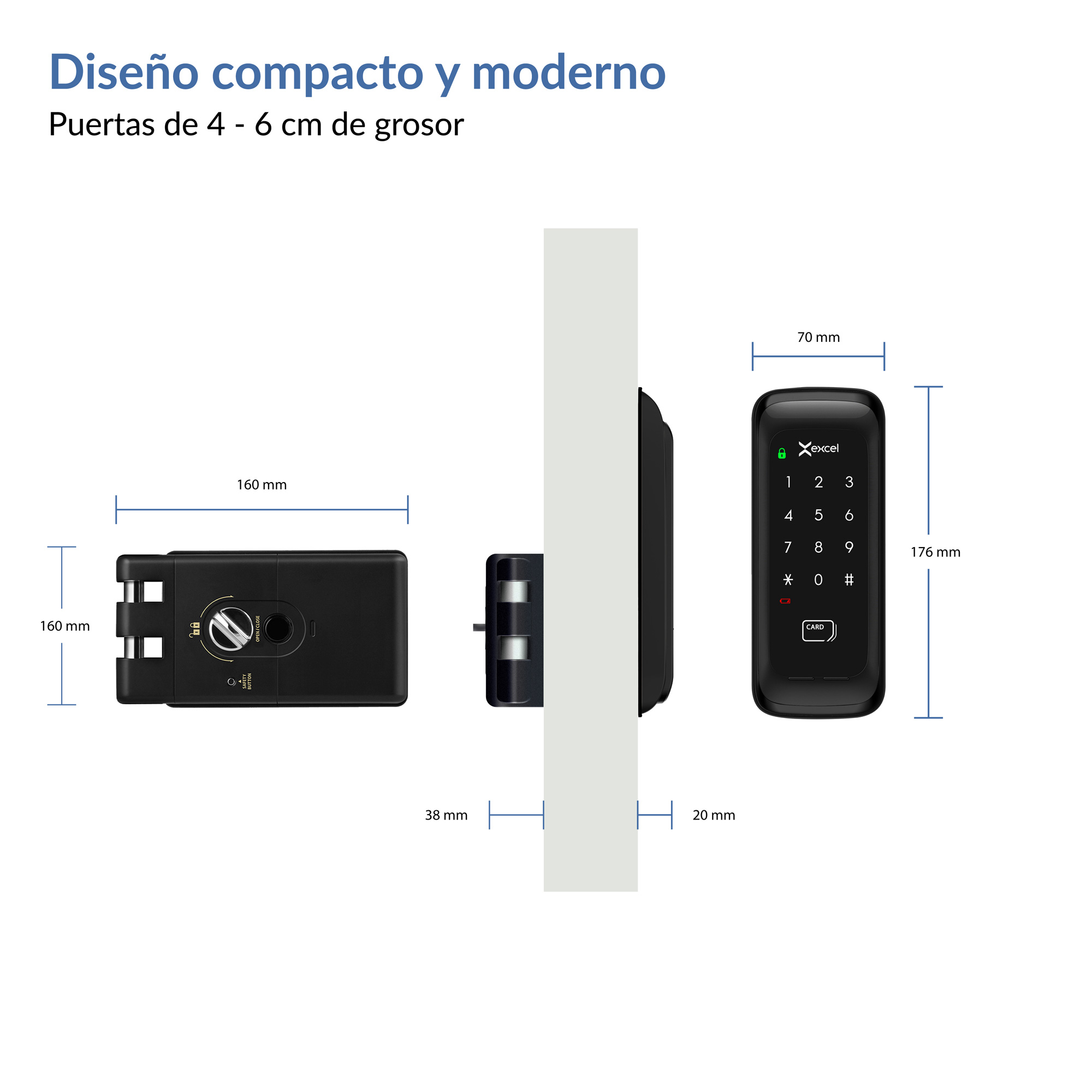 Cerradura Digital con Contraseña y Tarjeta RFID para Puerta Corrediza Excel EXC-D430