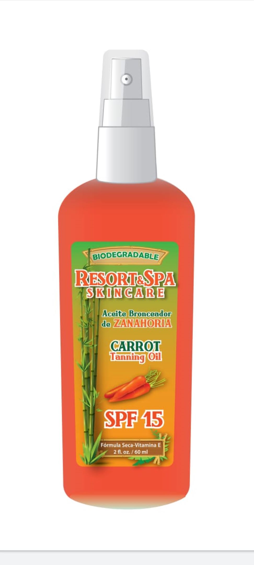 Aceite Bronceador de Zanahoria  SPF 15 60 ml Biodegradable, Orgánico Y Natural 