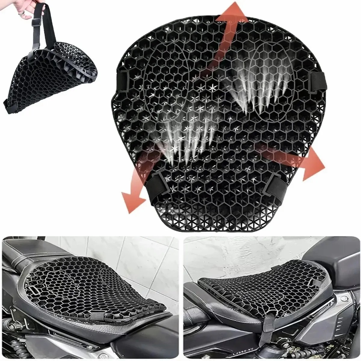 Cojín Gelatina 3d Amortiguador Transpirable De Asiento Moto