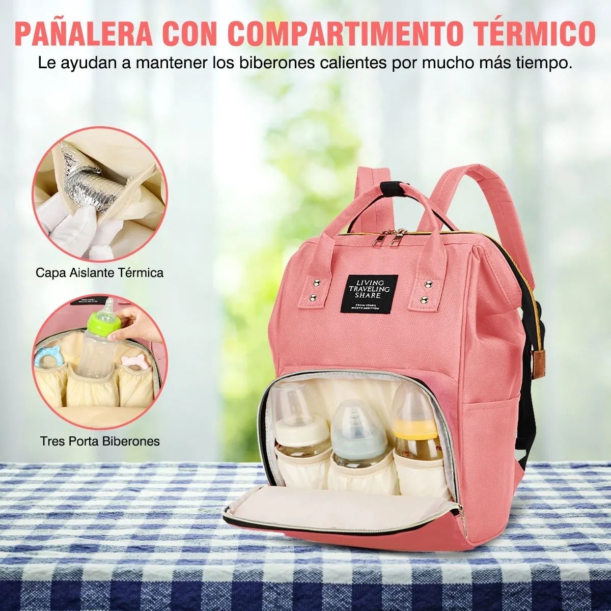 Mochila Pañalera Termica Living Biberones Espaciosa Moda Mujer