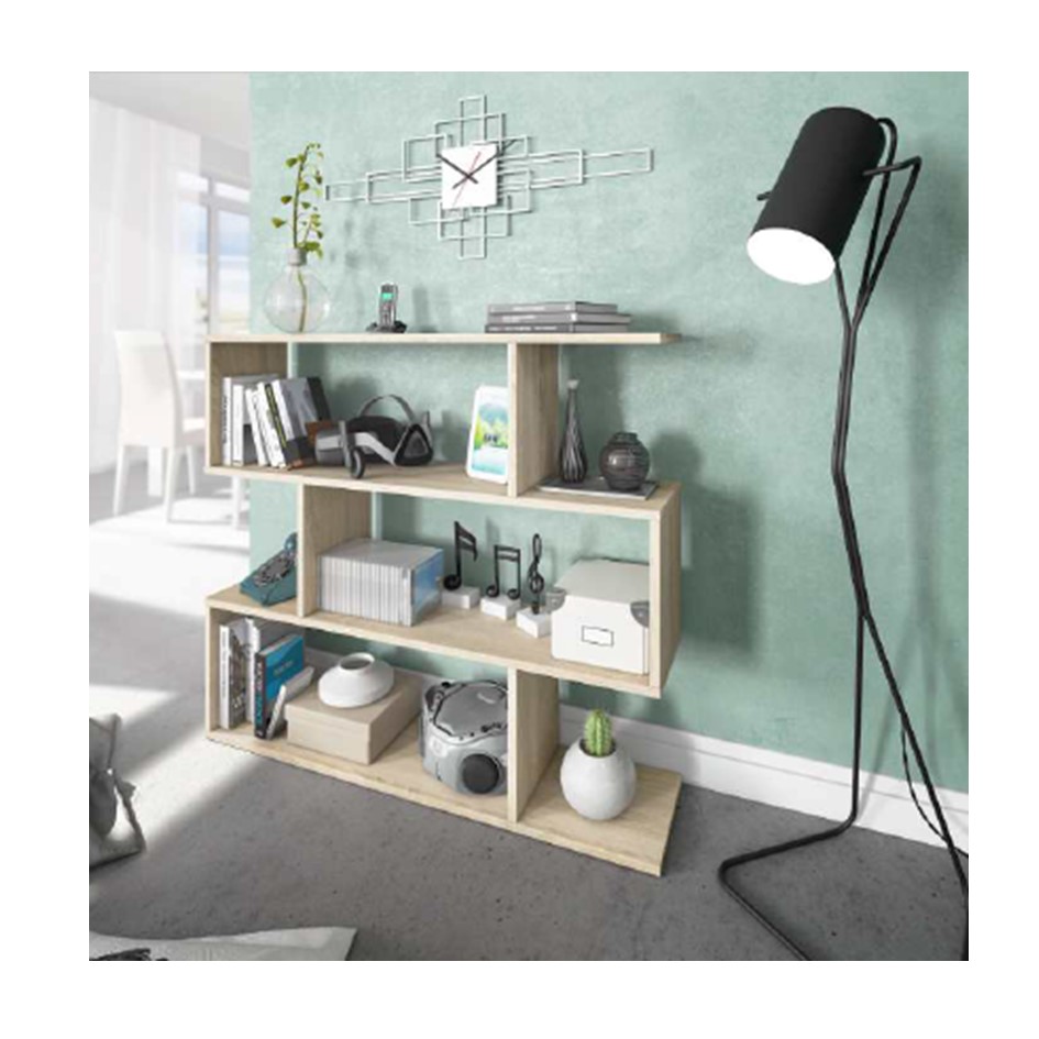 Librero Minimalista Roble Con 3 Módulos