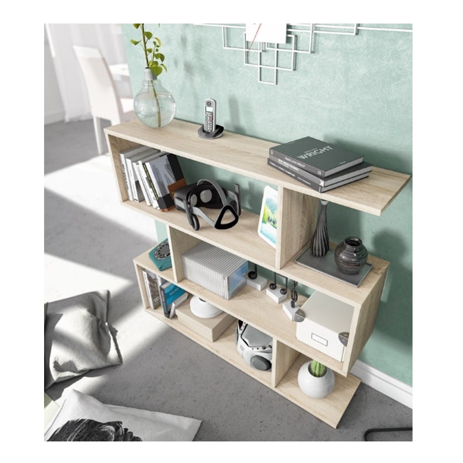 Librero Minimalista Roble Con 3 Módulos