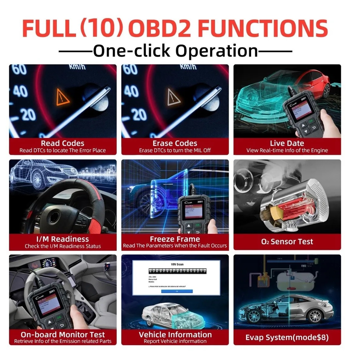 Escaner Launch Creader 3001 Automotriz Obd2 Multimarca Motor