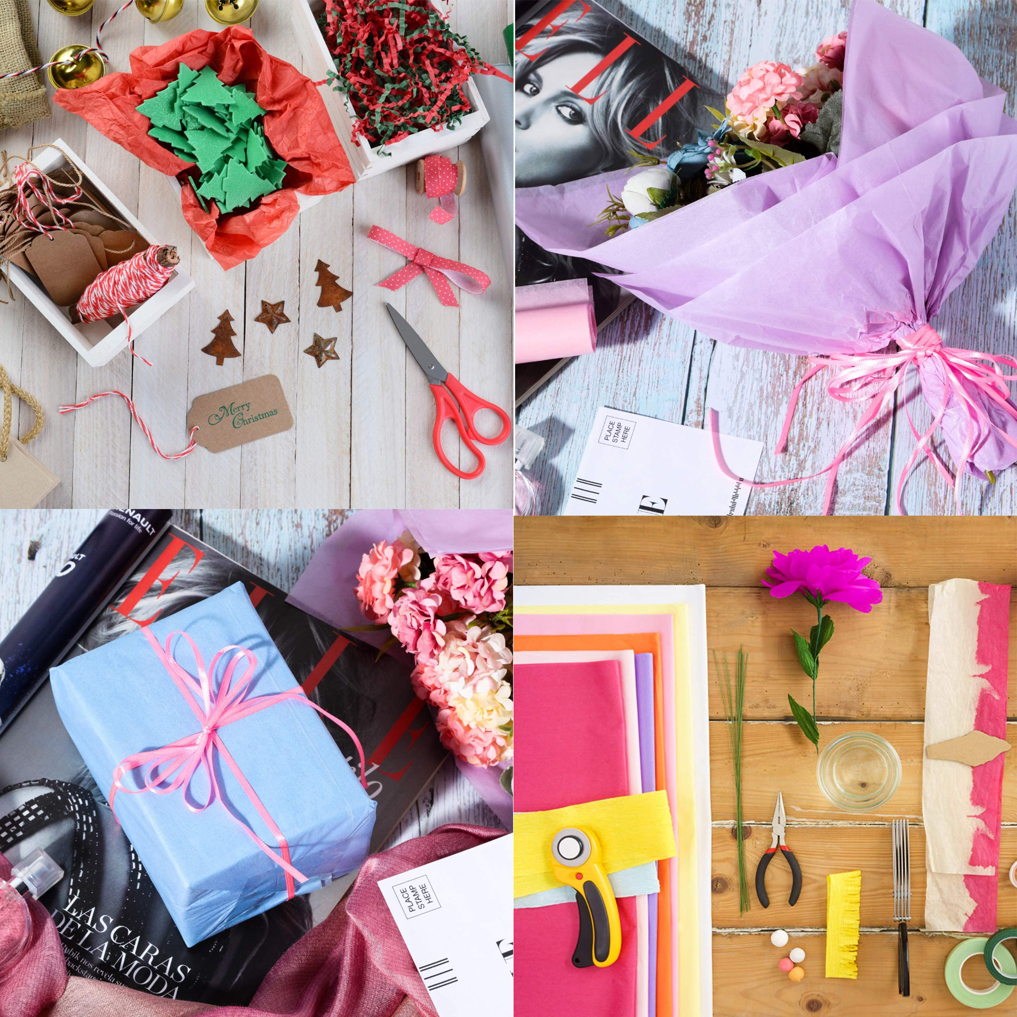 3 Bolsas de Papel de China Papel de Seda 70x50CM, cada paquete hay 3 pilegos para hacer Manualidades Decorativas, regalo, fiesta