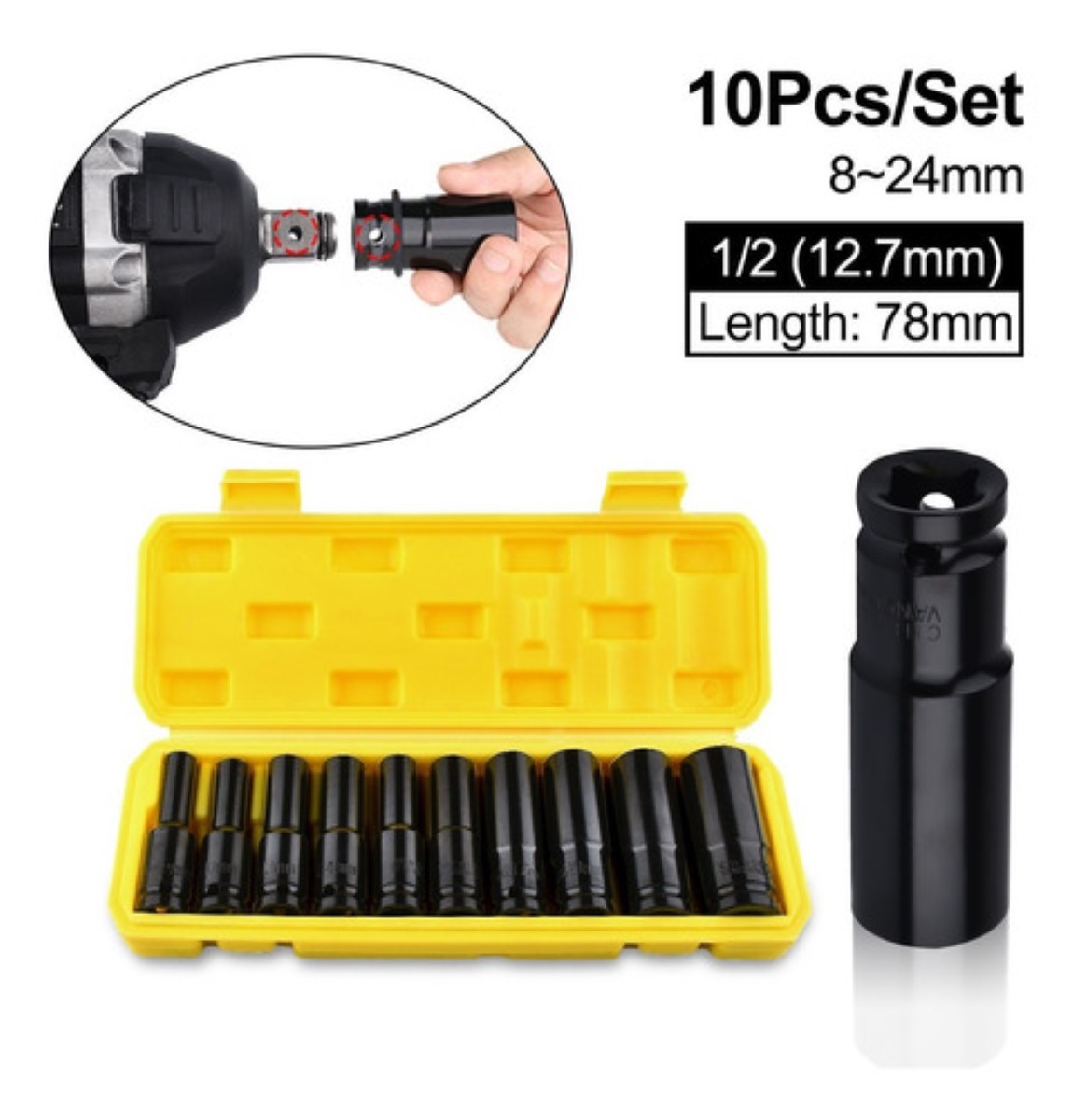 Juego De Herramientas Llave De Vaso Kit De Mecanicas 10 Pzs Caja Amarilla