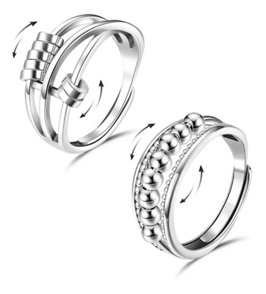 2 Pcs Anillo Anti-ansiedad Cuentas  Plateados