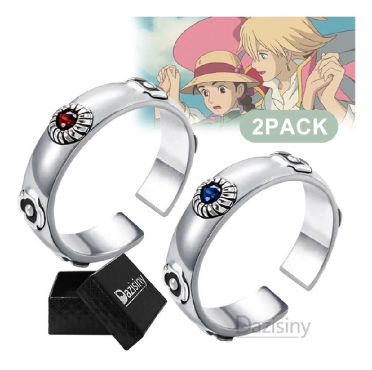 2 Pzs Anillos De Ajustables Anime Plateados