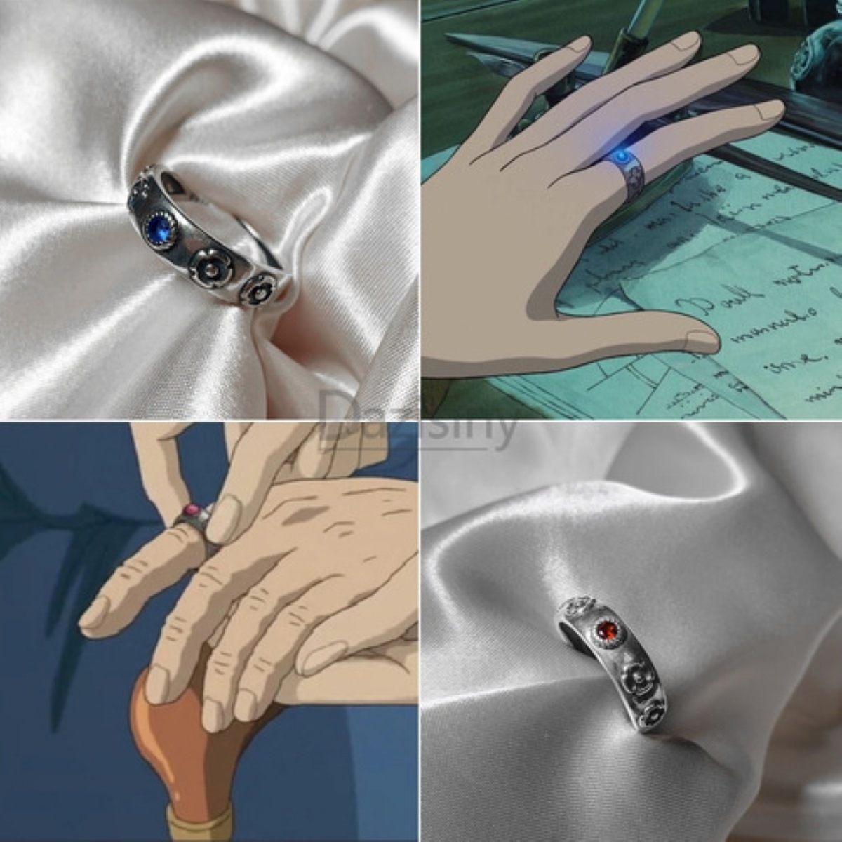 2 Pzs Anillos De Ajustables Anime Plateados