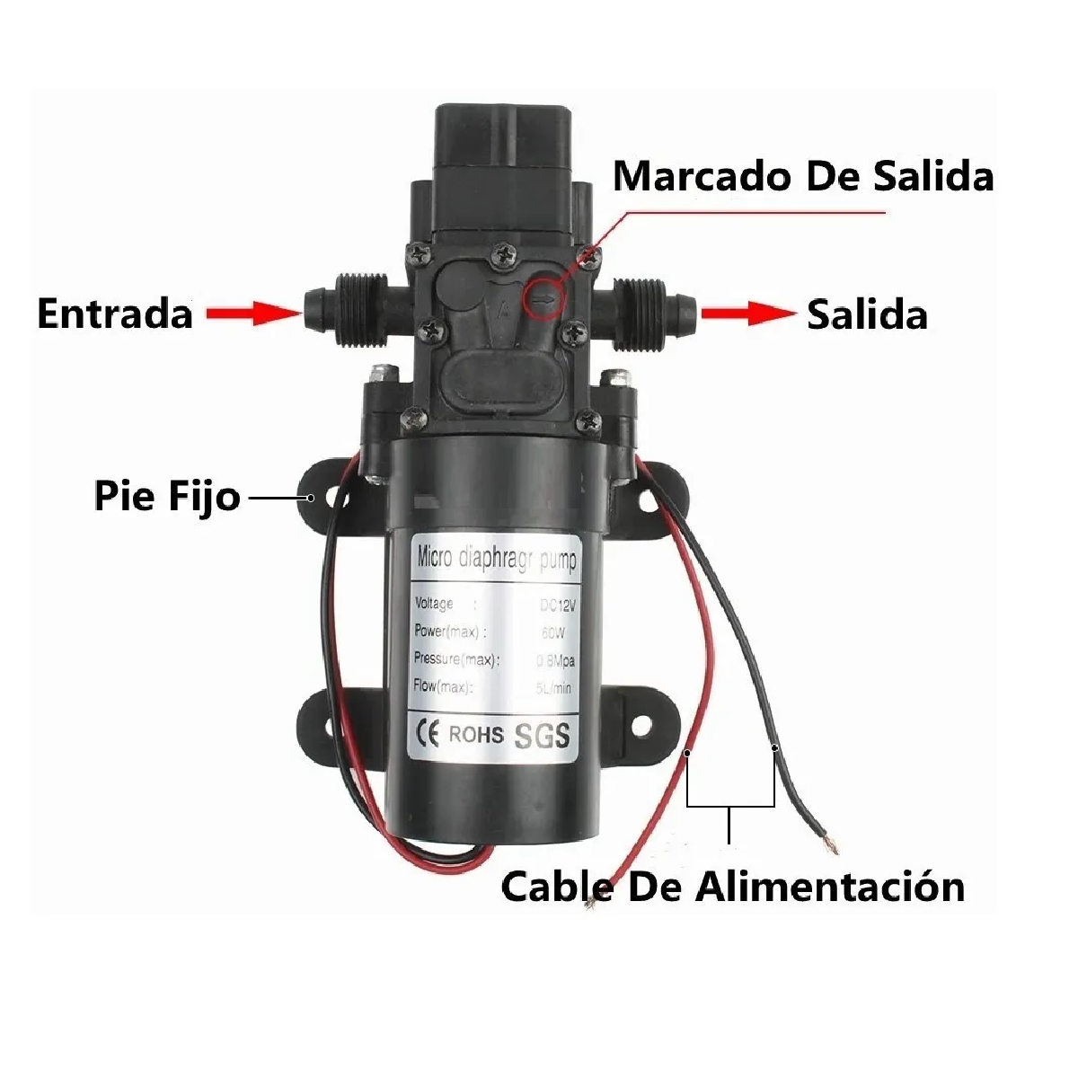 Bomba De Agua De Diafragma Portátil De 60w 5l/min Cc 12 V