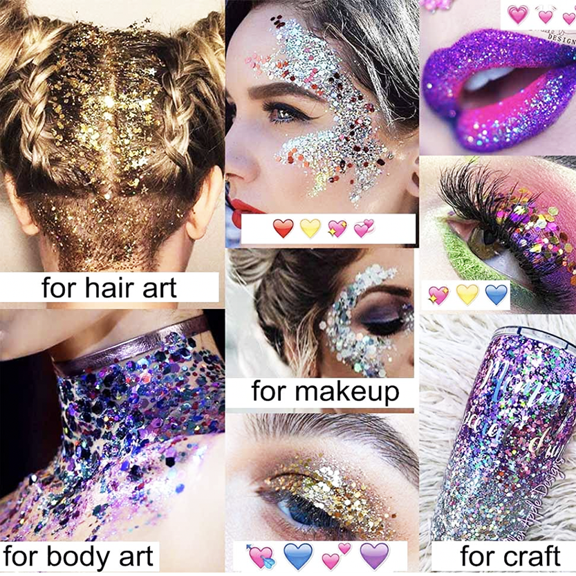 Diamantina metalica purpurina 50 G en Bolsa para Manualidades y Arte para Cara Ojos Maquillaje Pelo Arte Corporal, fiesta party, Cera Derretida, Decoración De UñAs, Limo, Arcilla PoliméRica, Pintura Decorativa etc.