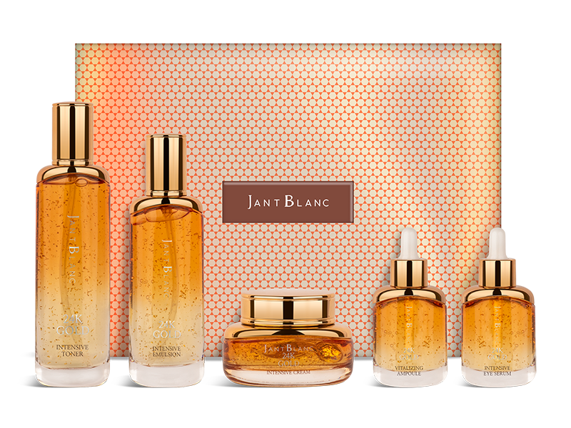 Set cuidado skin care Oro 24K: Tónico, Emulsión, sérum y crema