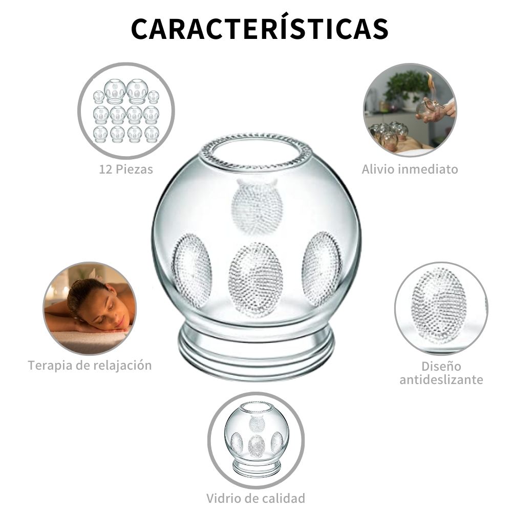 12 Ventosas Vidrio Relajacion Terapeutica Succion al Vacio