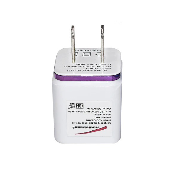 Cargador/Adaptador Audiobahn 2 Entradas USB P/Celular 