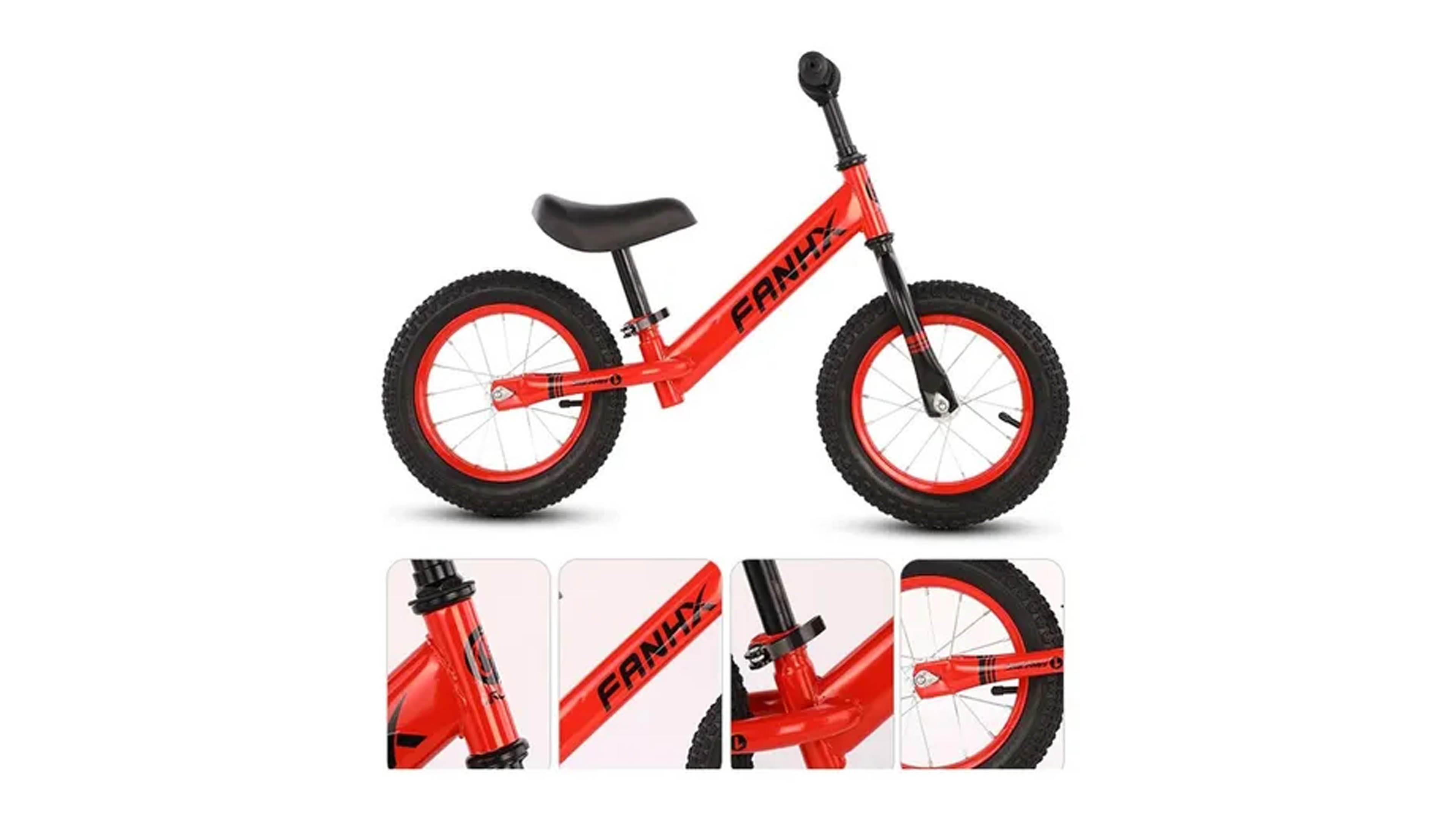 Bicicleta de Balance Sin Pedales Bicicleta de Equilibrio Entrenadora color Negro Roja Rodada de 12 Fanhx