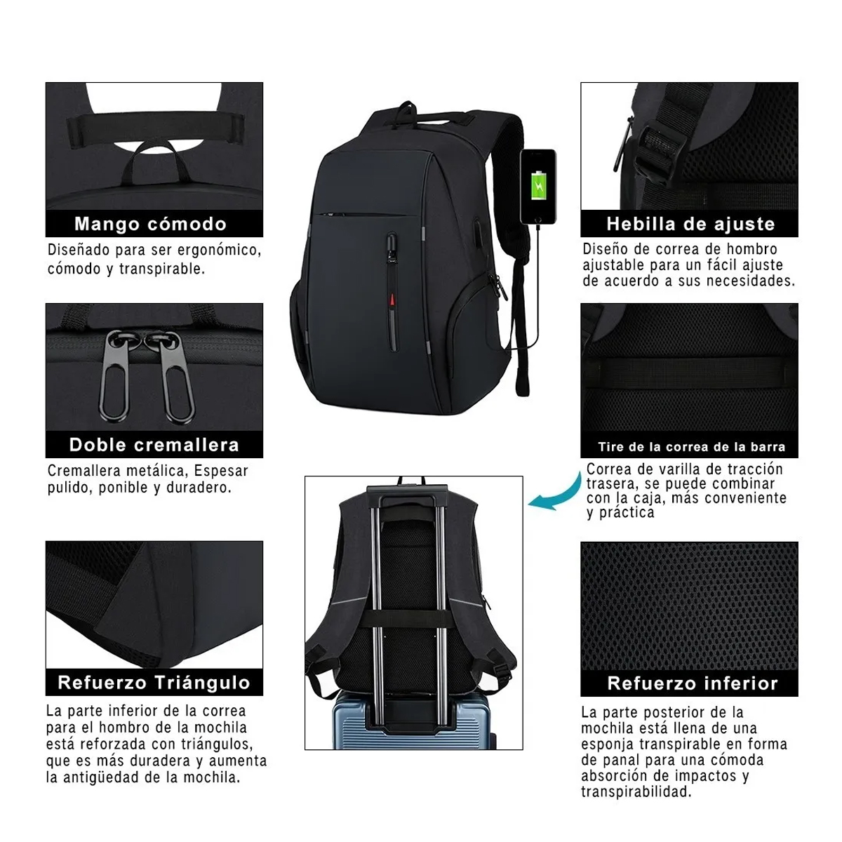 Mochila De Gran Capacidad Con Cargador Usb
