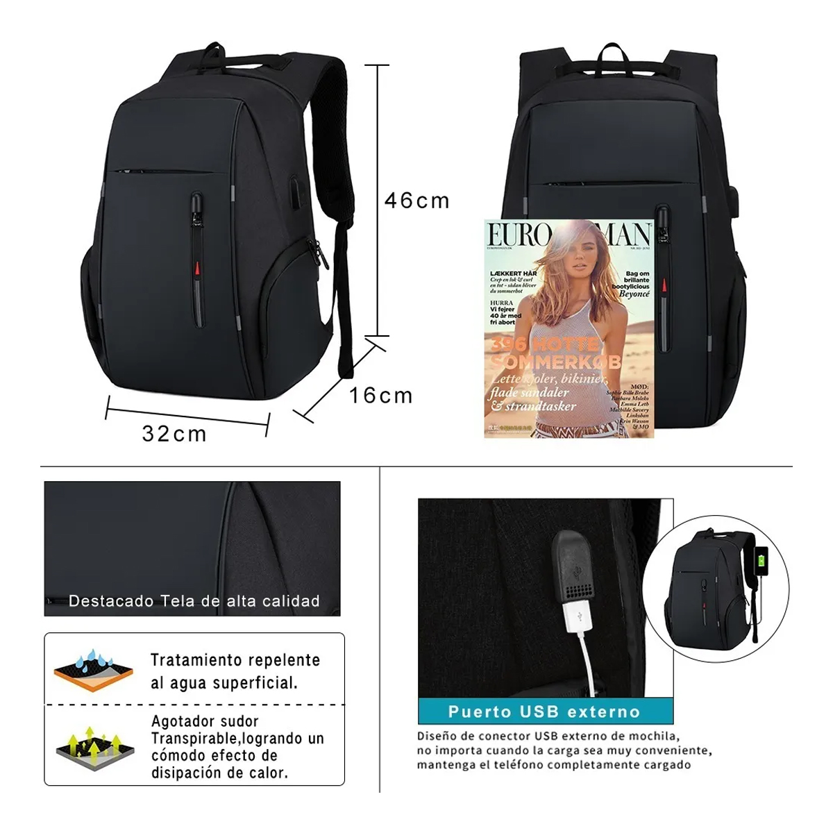 Mochila De Gran Capacidad Con Cargador Usb