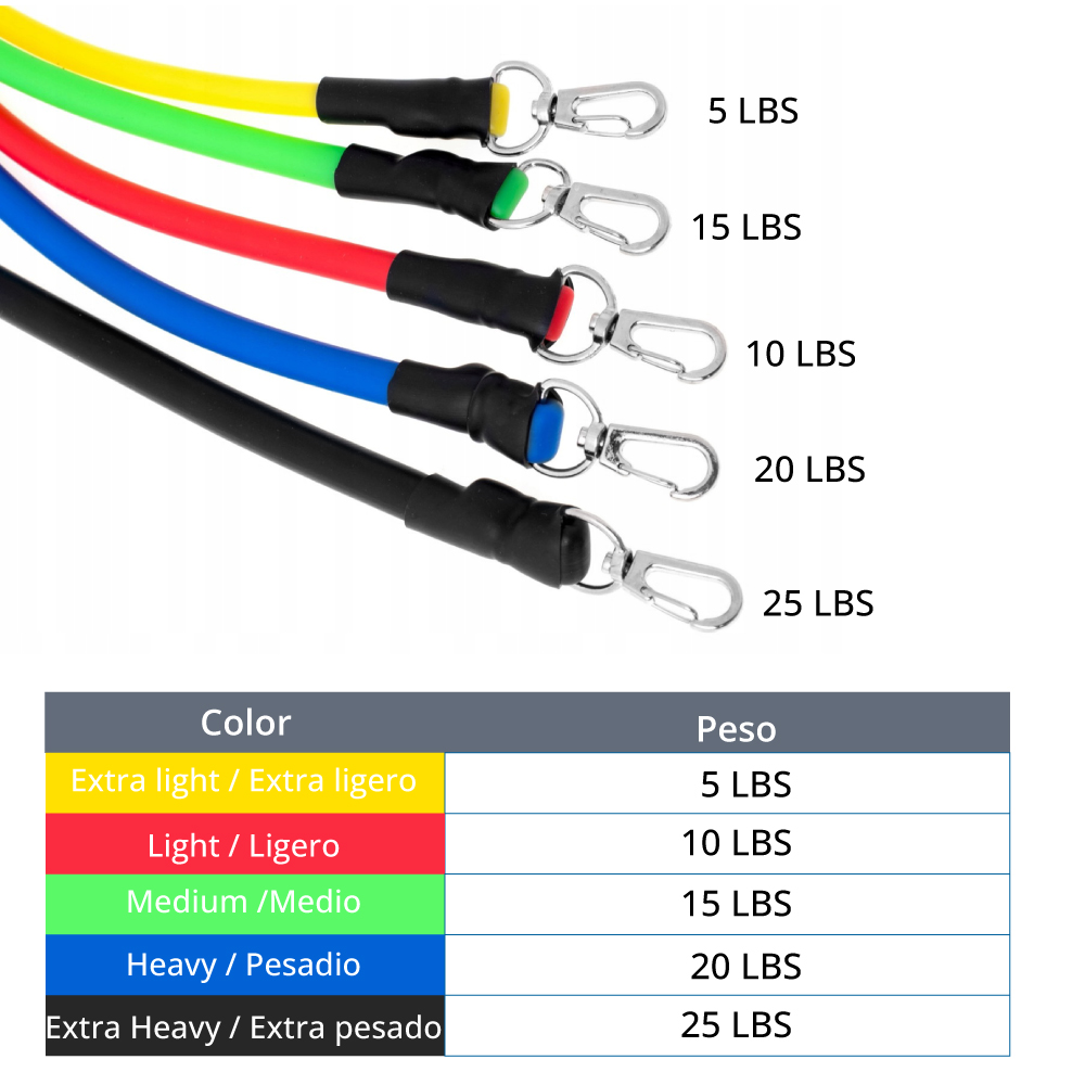 Ligas de Entrenamiento con Gancho Altera 5 Piezas con Diferentes Resistencias