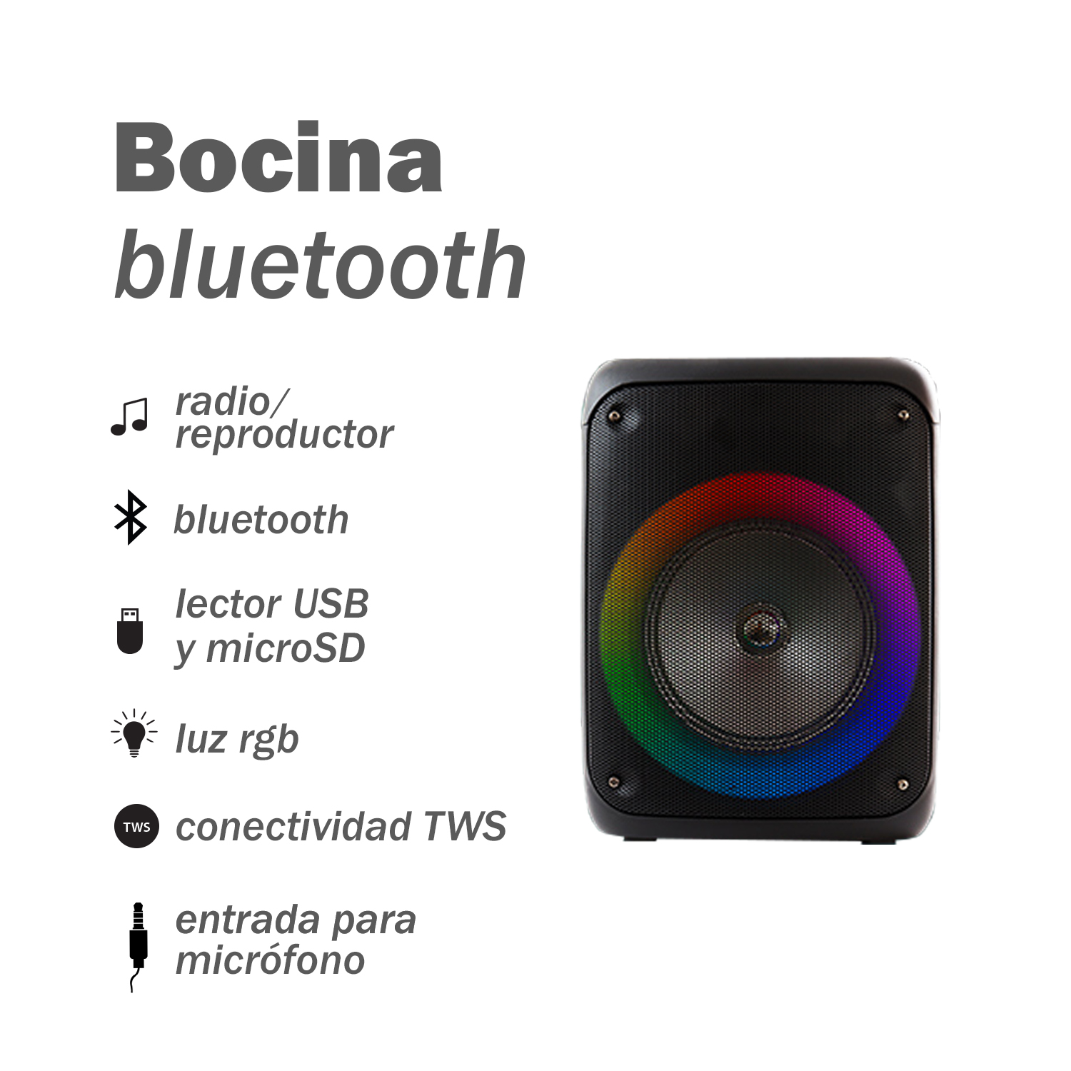 Bocina Portátil de 8" Recargable con Luz RGB AEK Cyber S-10815