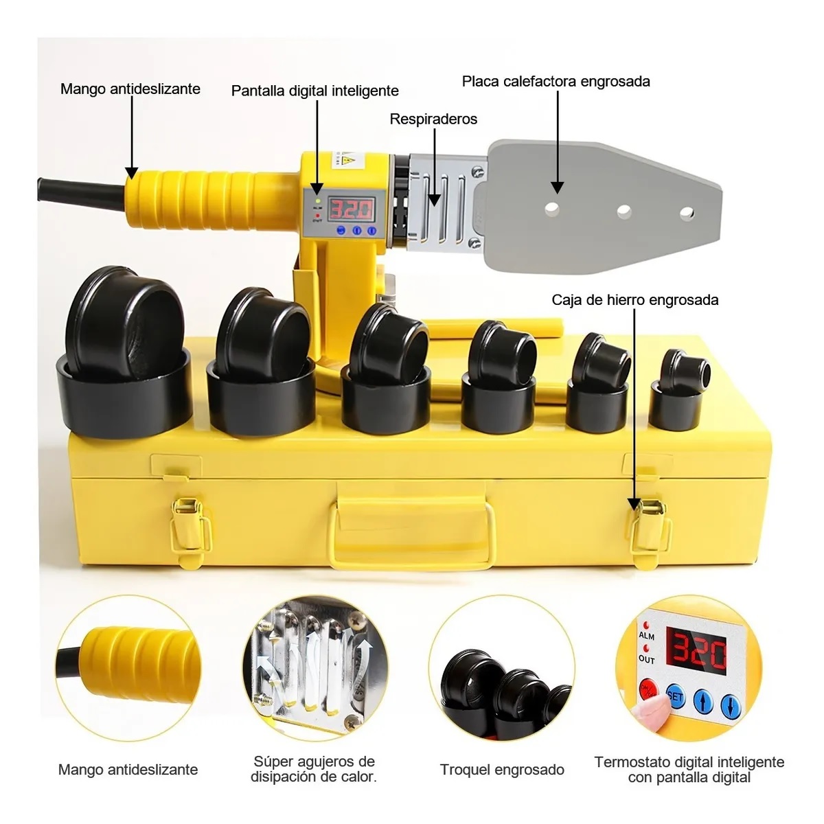 Kit De Termofusora 800w Con 6 Dados (20 Mm A 63 Mm) Ppr