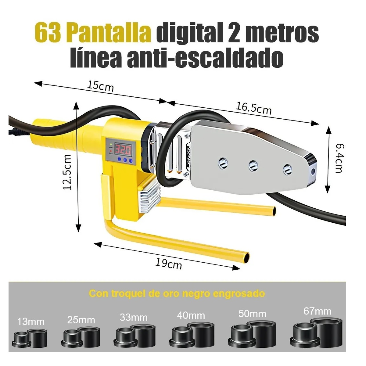 Kit De Termofusora 800w Con 6 Dados (20 Mm A 63 Mm) Ppr