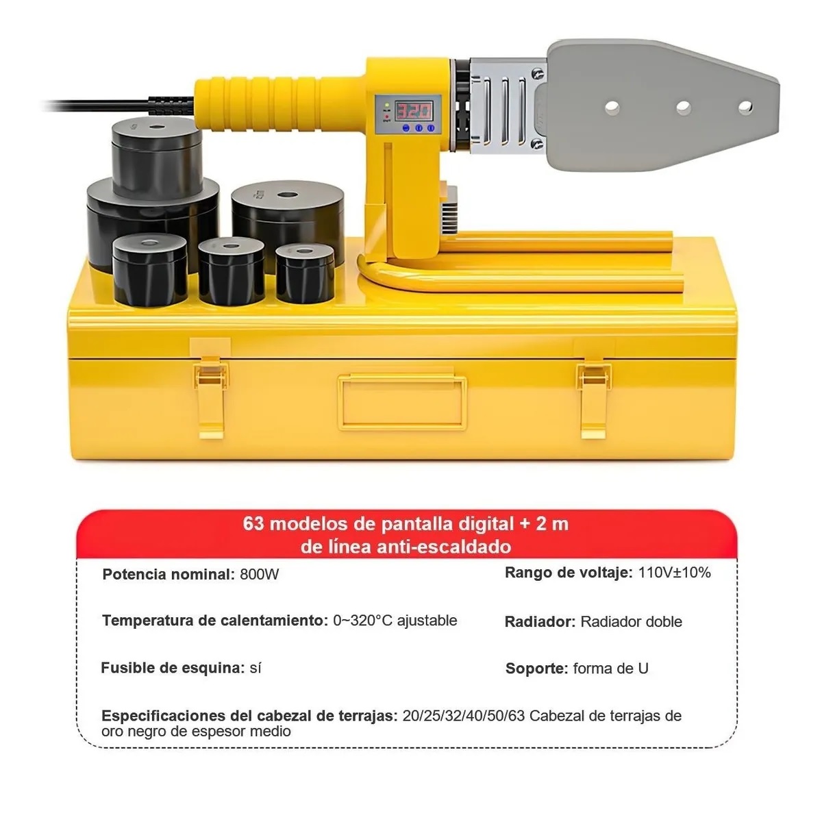 Kit De Termofusora 800w Con 6 Dados (20 Mm A 63 Mm) Ppr