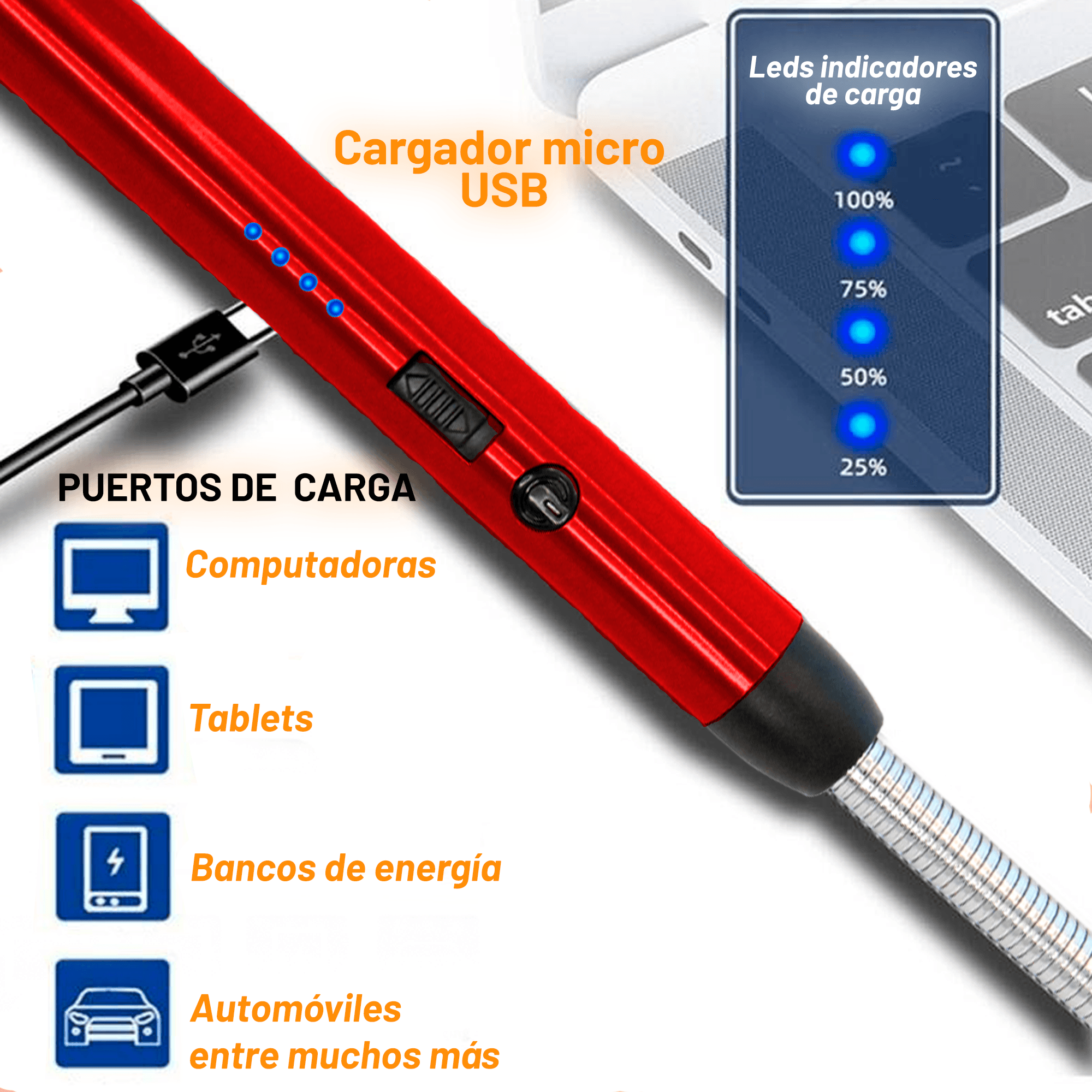 Encendedor Eléctrico Archy Recargable USB de Plasma Electrónico Cuello Flexible Portatil Anti Viento Indicador de Batería para Cocina Barbacoa Parilla Velas Estufa de Gas Asador (HJ23).