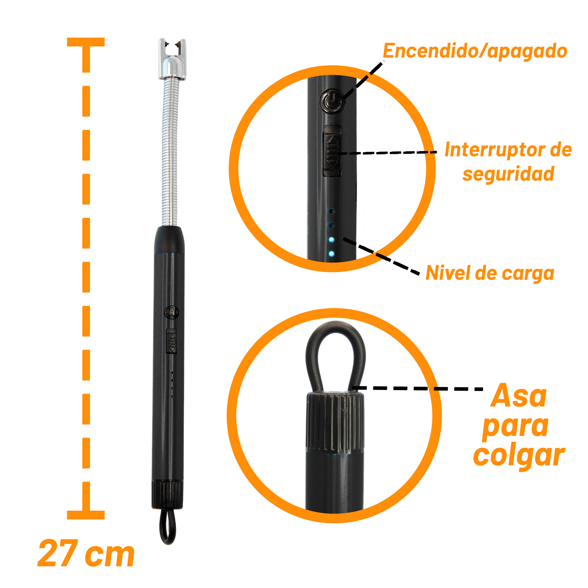 Encendedor Eléctrico Archy Recargable USB de Plasma Electrónico Cuello Flexible Portatil Anti Viento Indicador de Batería para Cocina Barbacoa Parilla Velas Estufa de Gas Asador (HJ23).