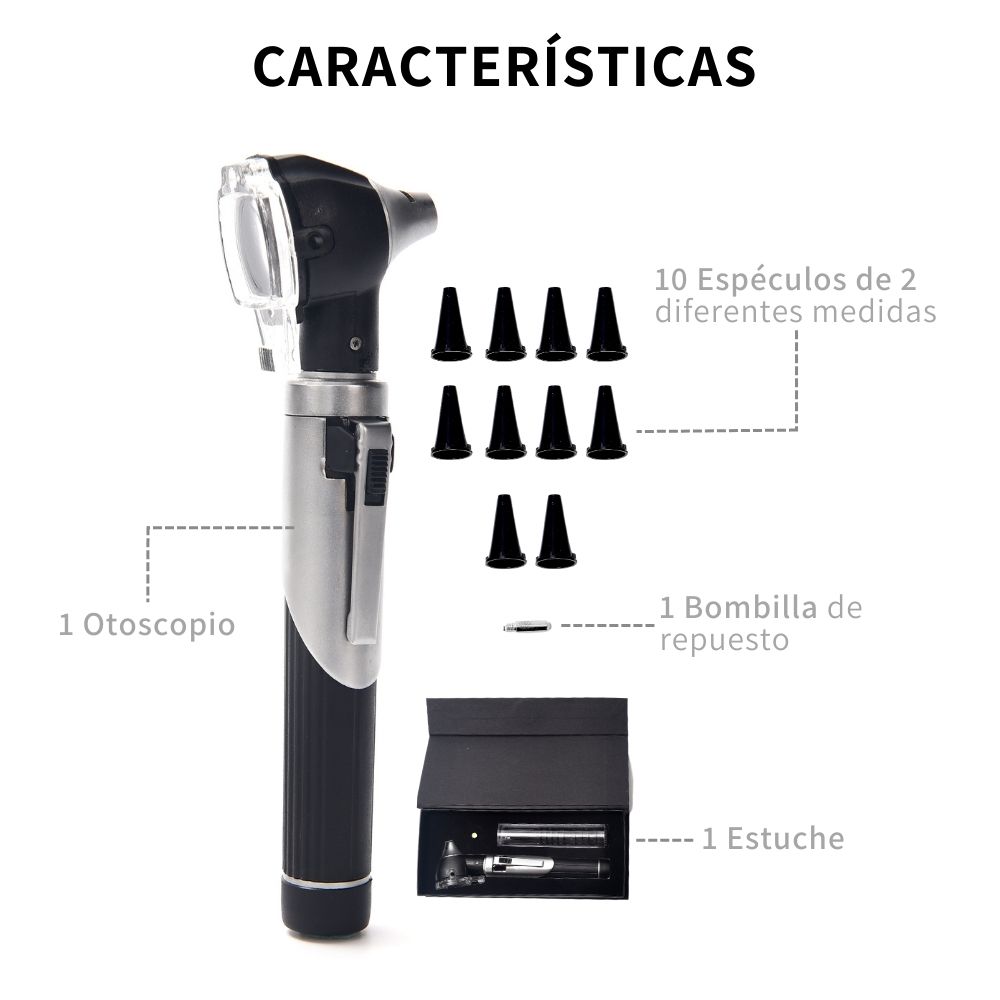 Otoscopio Medico Luz Led Fibra Óptica Espéculos Inalámbrico