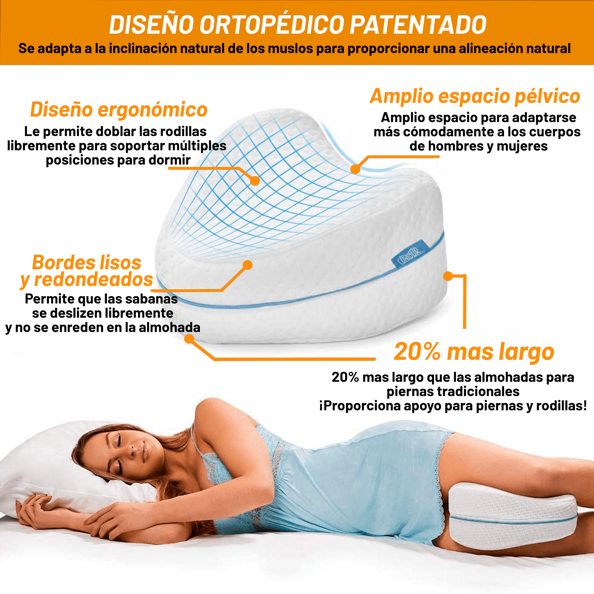 Almohada Archy Ortopédica Descanso para Piernas Ergonómica Memory Foam Confort Cojin para Piernas Rodillas Cadera Espalda Ciática Articulaciones (11141).