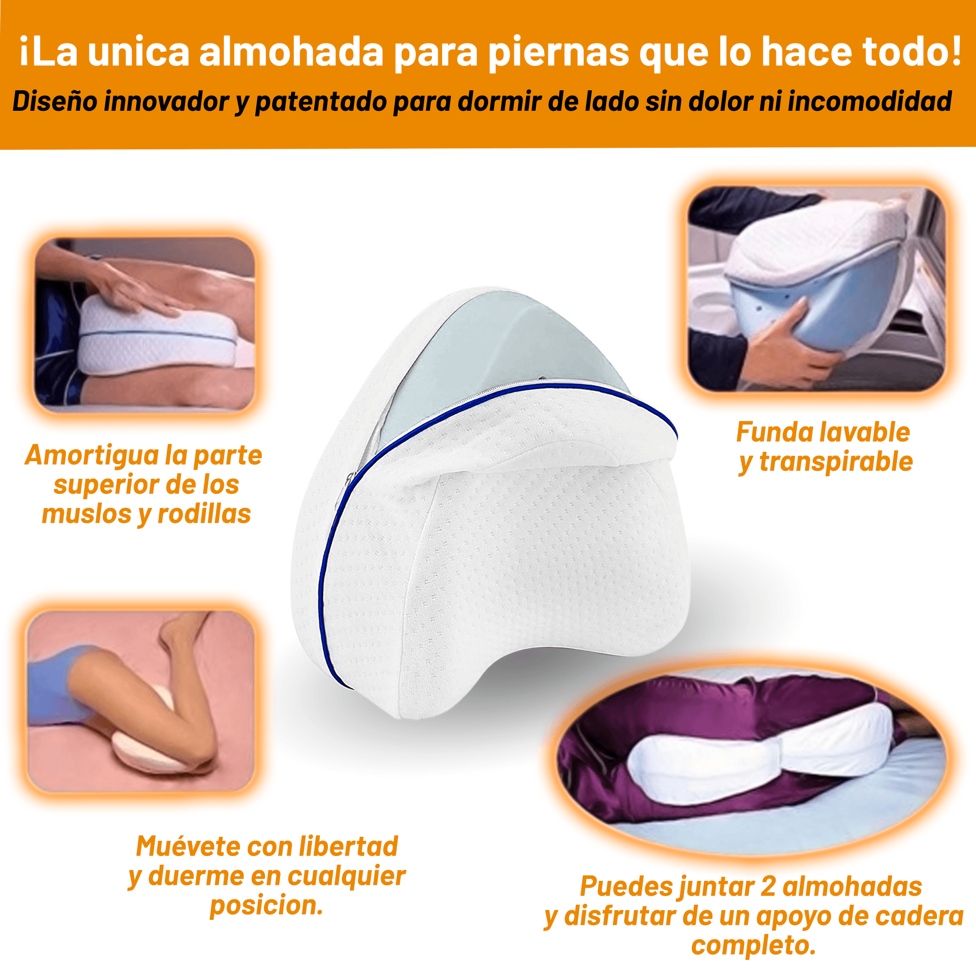 Almohada Archy Ortopédica Descanso para Piernas Ergonómica Memory Foam Confort Cojin para Piernas Rodillas Cadera Espalda Ciática Articulaciones (11141).