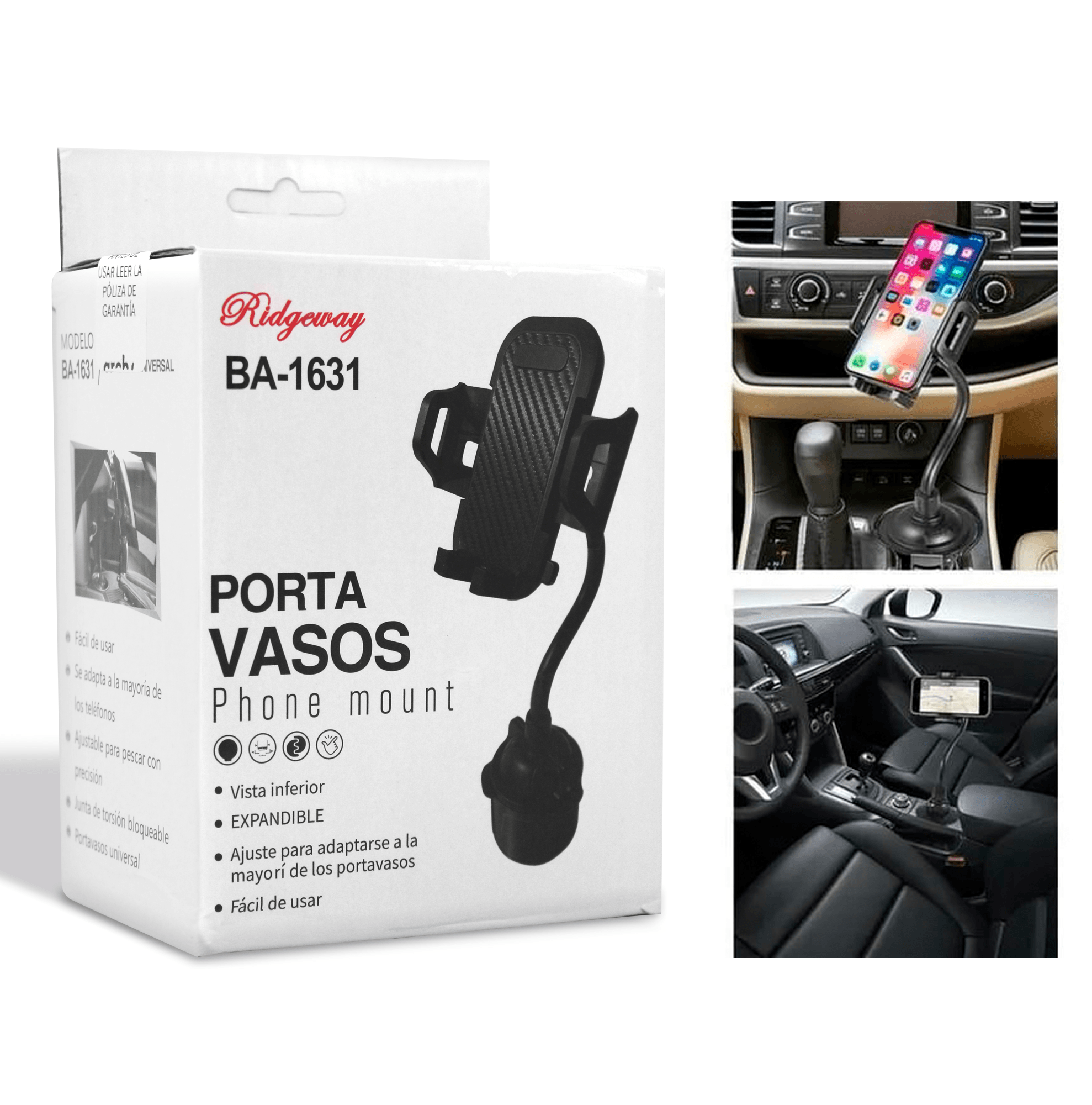 Base Soporte Archy Porta Celular 360 Carro para Porta Vaso de Coche, Flexible, Ajustable y Universal para Dispositivos (BA1631).