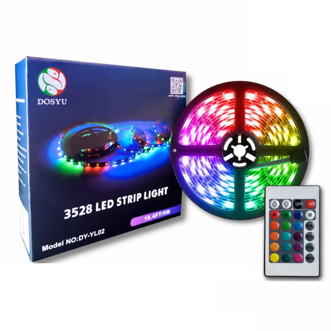 Tira Led Multicolor 3528 5 Metros Luces Para Decoración Interior y Exterior Anti Agua Dosyu