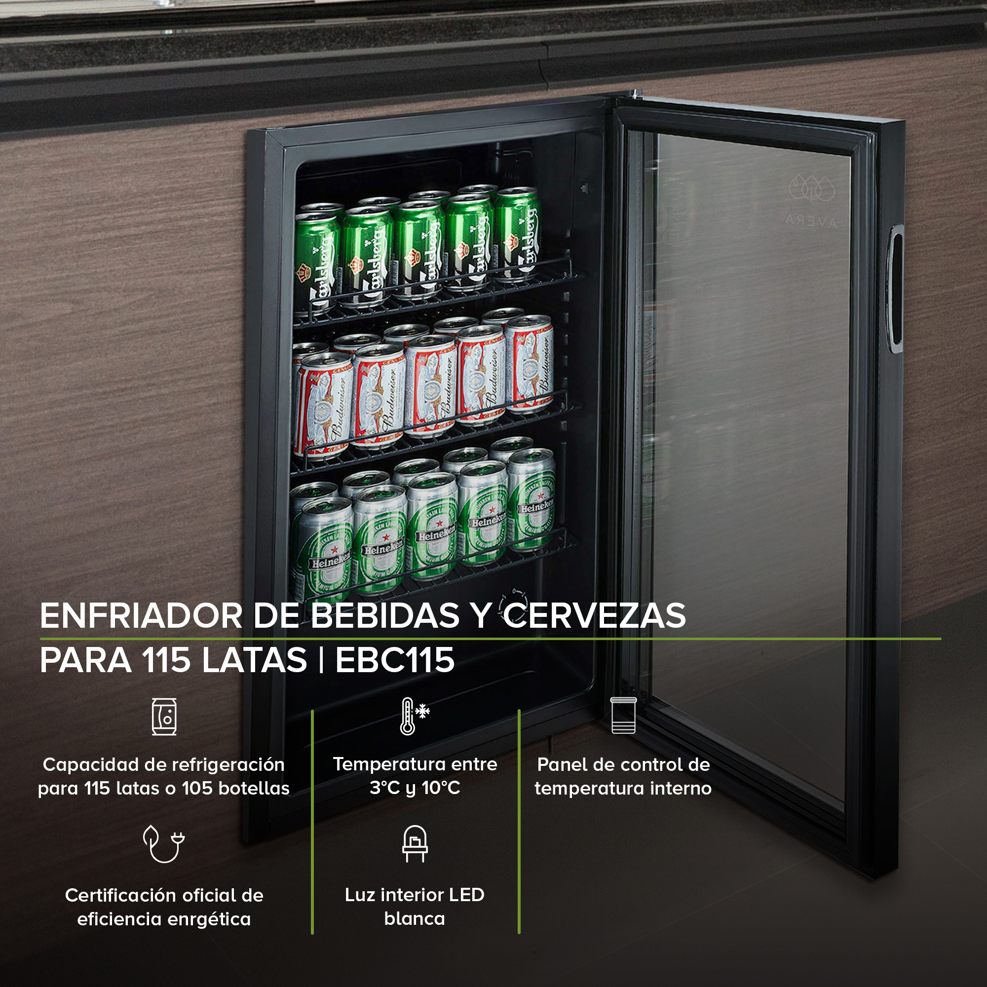 Enfriador de Bebidas y Cervezas Capacidad Para 115 latas Avera EBC115 