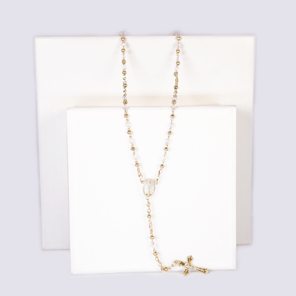 Rosario de cristal para boda, quince años, primera comunión o recuerdos (paquete 3 piezas)