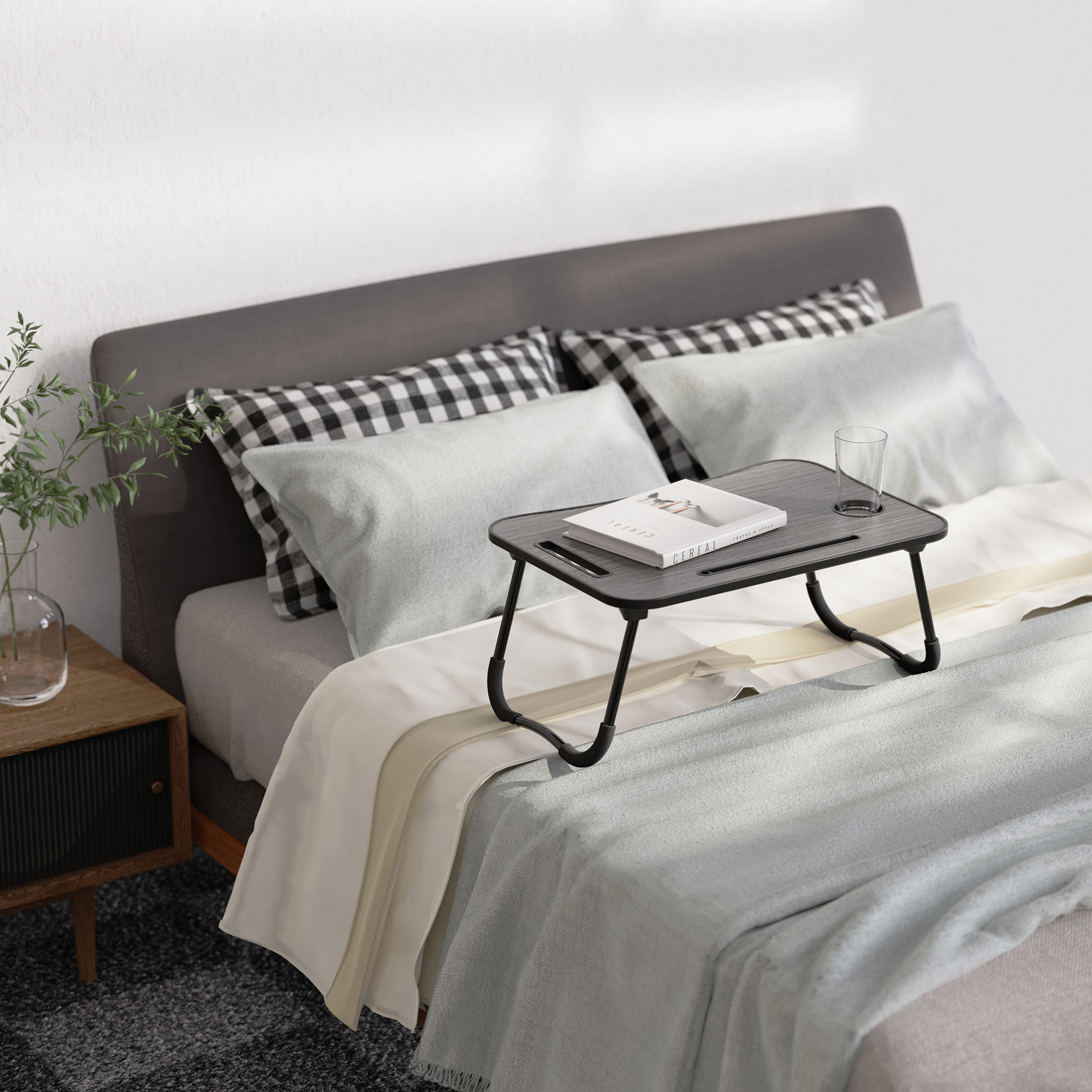 Mesa Para Cama Plegable Con Porta Vasos Gris Namaro Design