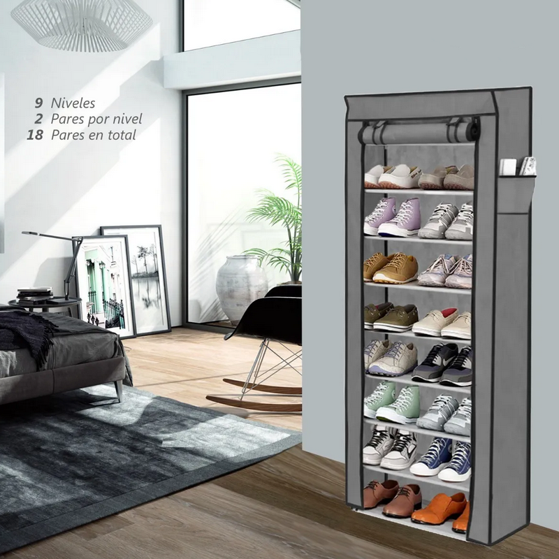 Zapatera 9 Niveles Armable Multiusos Antipolvo Organizador Color Gris.