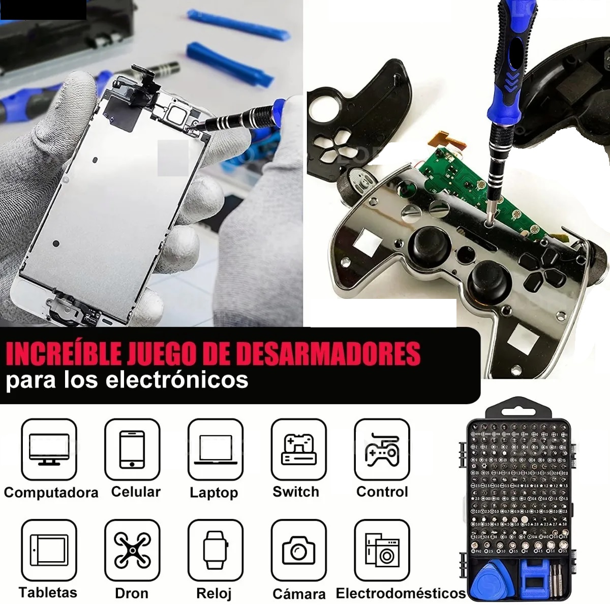 Kit Desarmador Relojero Ps4 Celular Mac Azul Caja Herramientas