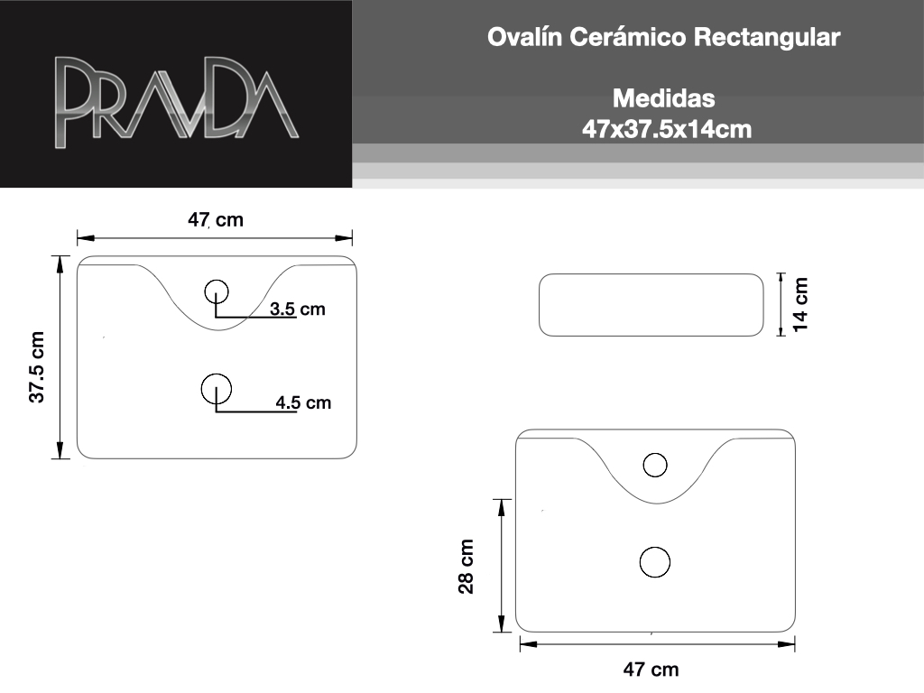 Ovalín Lavabo Cerámico Rectangular Sobreponer 47x37.5x14cm