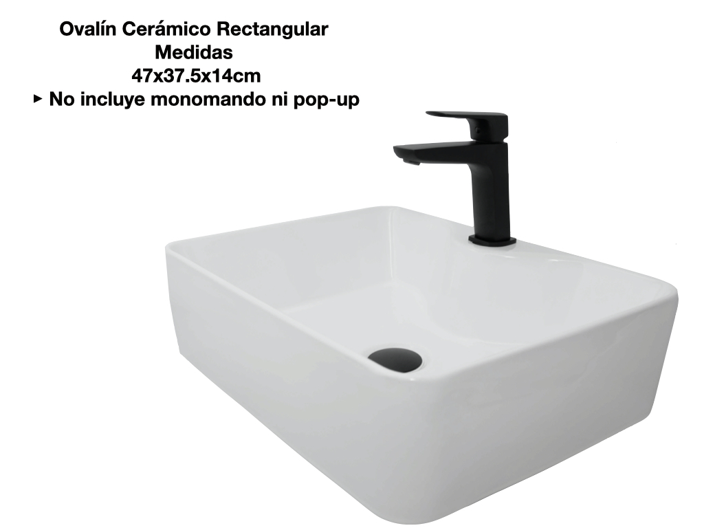Ovalín Lavabo Cerámico Rectangular Sobreponer 47x37.5x14cm